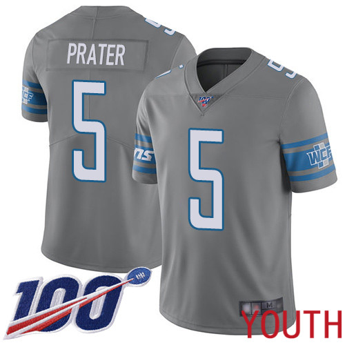 Detroit Lions Limited Steel Youth Matt Prater Jersey NFL Football 5 100th Season Rush Vapor Untouchable